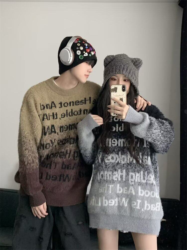 美式渐变仿貂绒毛衣男慵懒风休闲针织衫 M8825 P65图片