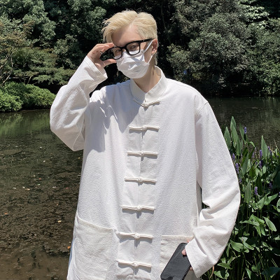 24新中式男装春夏风盘扣棉麻衬衫长袖唐装衬衣外搭-TZ0524图片