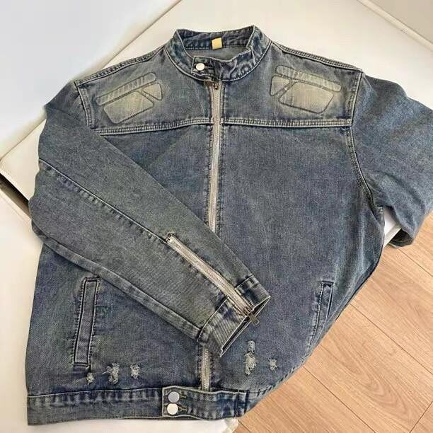 有货。美式牛仔外套男女机车夹克W6972-P77,男装工装外套,星座412-3