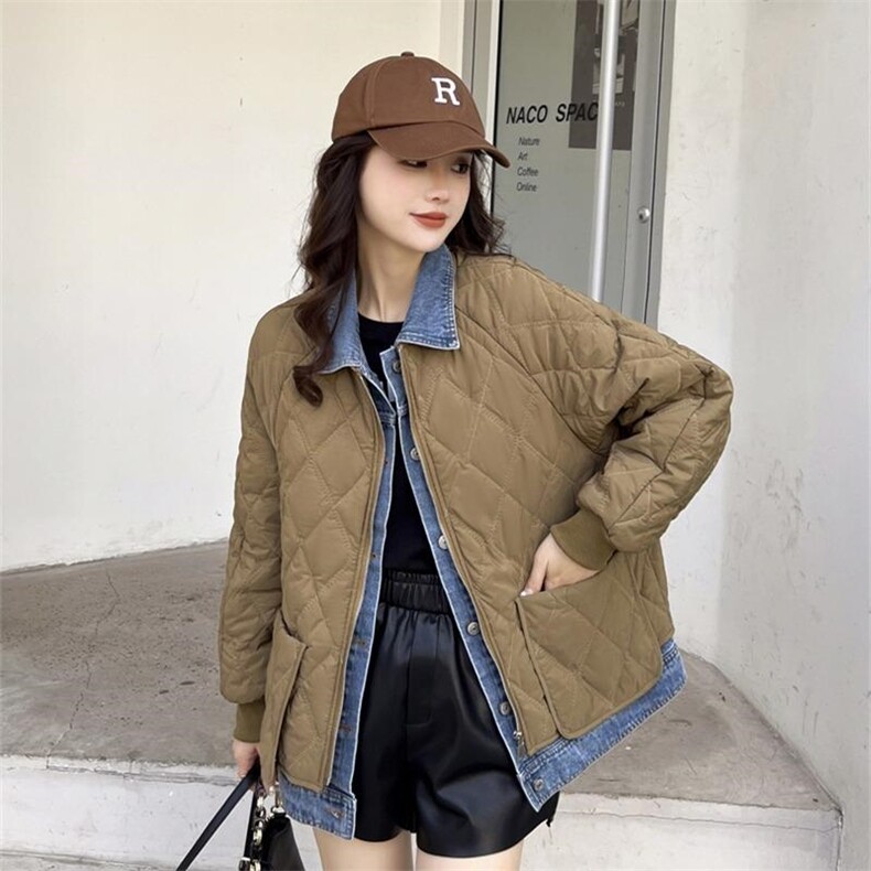 现货，冬季牛仔拼接羽绒服，女装羽绒服，淳沐