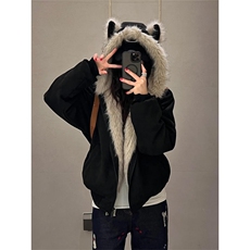 网图原版麂皮绒美潮座山雕猫耳朵CP感毛领棉衣，男装棉衣，星座410-7