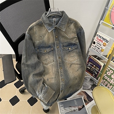 美式高街废土风脏长袖男高级感秋季新款宽松休闲复古蓝牛仔外套男，男装工装外套，星座505-2（原电商A260-1)