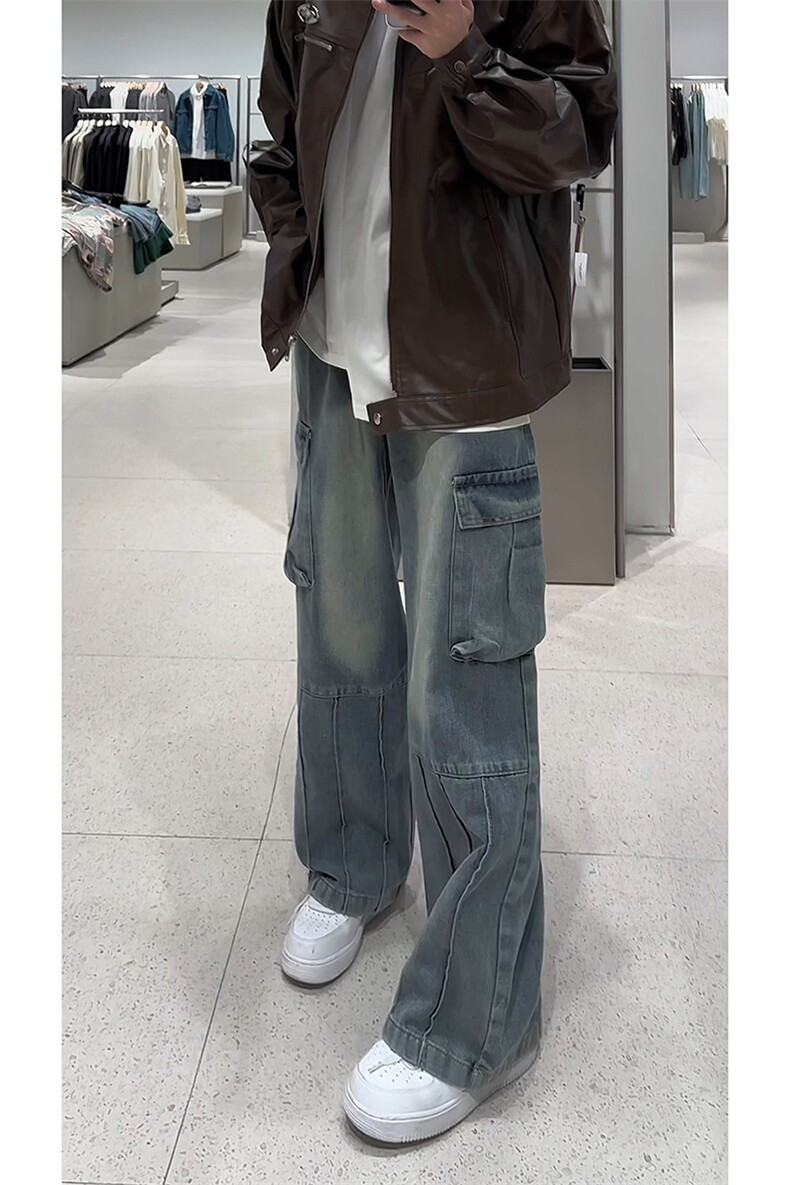 工装大口袋秋季新款牛仔裤男款美式复古直筒长裤子-A1158TP55控88,男装牛仔裤,电商B241