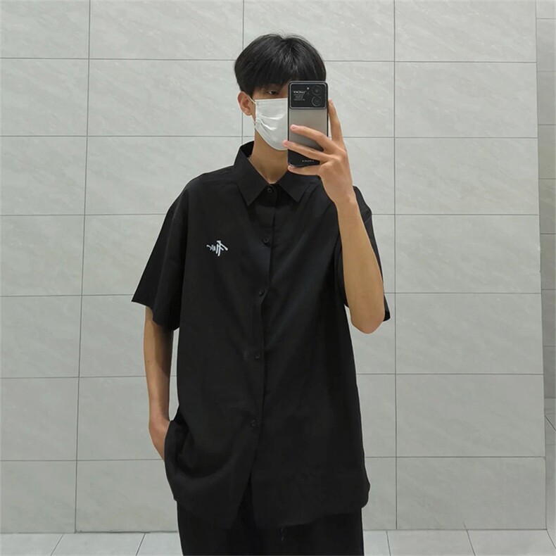 抖音得物高品质夏季冰丝休闲衬衫美式垂感宽松衬衫短袖ADT2101,男装T恤,电商A443