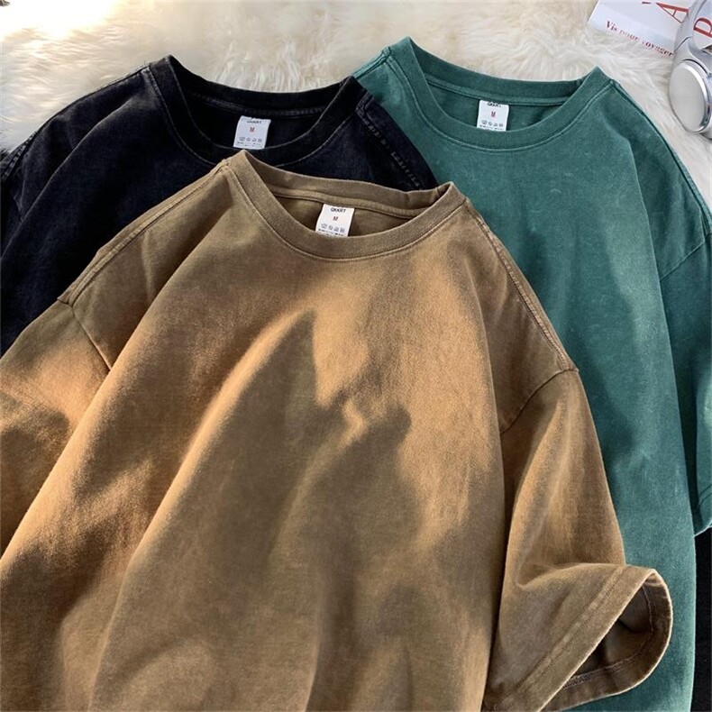 水洗做旧T恤男女夏季宽松美式复古半袖衣服B225-T9398-P35-X48,男装T恤,电商B225