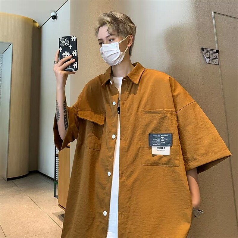 短袖衬衫夏季潮牌日系宽松潮流衬衣工装外套男生上衣服TT003-P40,男装T恤,星座911-3