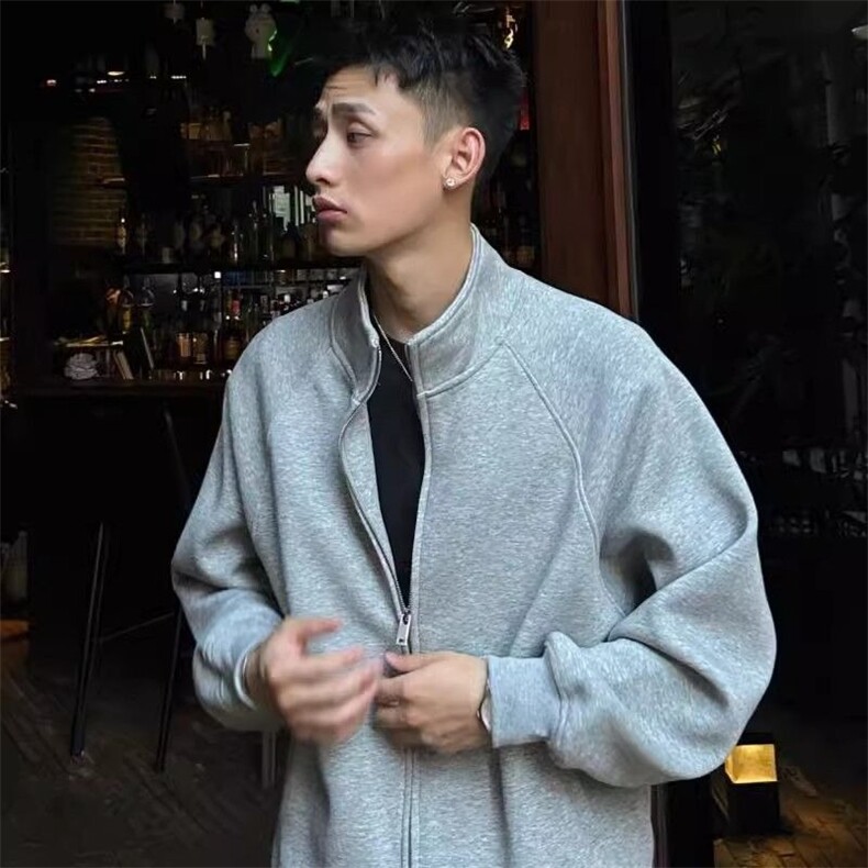 纯色立领卫衣男女2025秋季新款百搭休闲运动情侣开衫外套图片