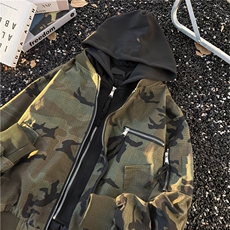 迷彩棉服男款冬飞行员夹克连帽假两件棒球服外套HH0104P100-110，男装夹克，星座1013-5