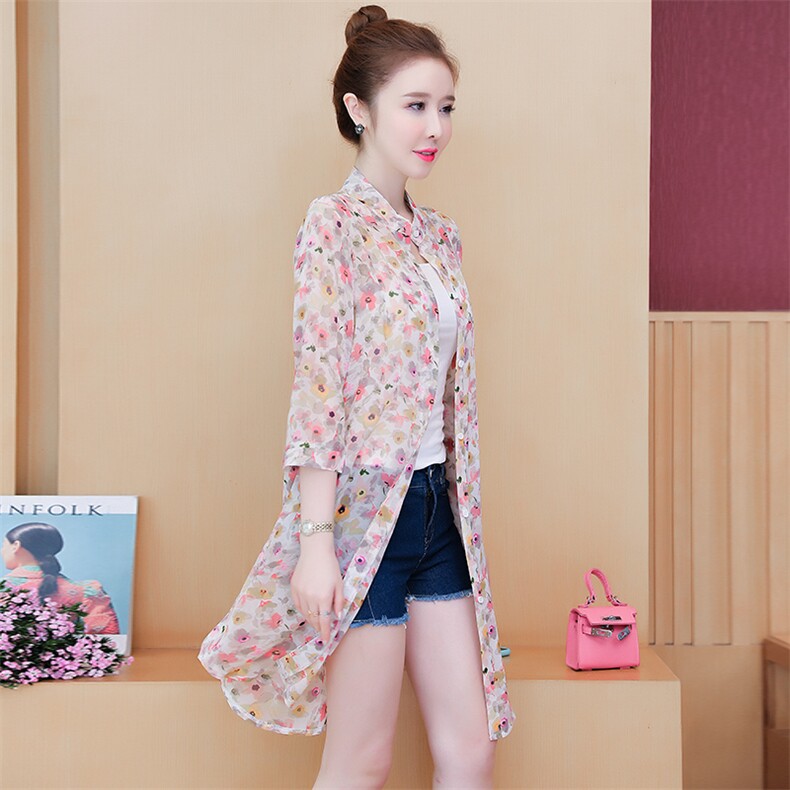 新中式防晒衣女新款立领雪纺印花时尚气质开衫披肩外搭空调衫外套，女装防晒衣，尚羽泽网红店