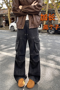 190高个子加长版工装裤男宽松慵懒水洗做旧卫裤115cm裤子KZ036P60图片