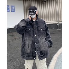 水洗做旧牛仔外套男春秋2024新款款潮流破洞美式复古痞帅休闲夹克，男装夹克，星座410-6（原星座1304-1）