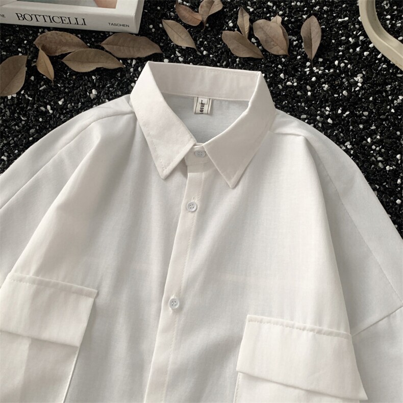 日系纯色短袖衬衫帅气工装上衣潮牌港风宽松衬衣XC57P25,男装T恤,星座1013-1