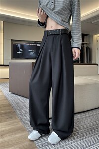 2026春夏新款老钱风高级感新面料垂感宽松微弯刀休闲裤6611-特P35图片