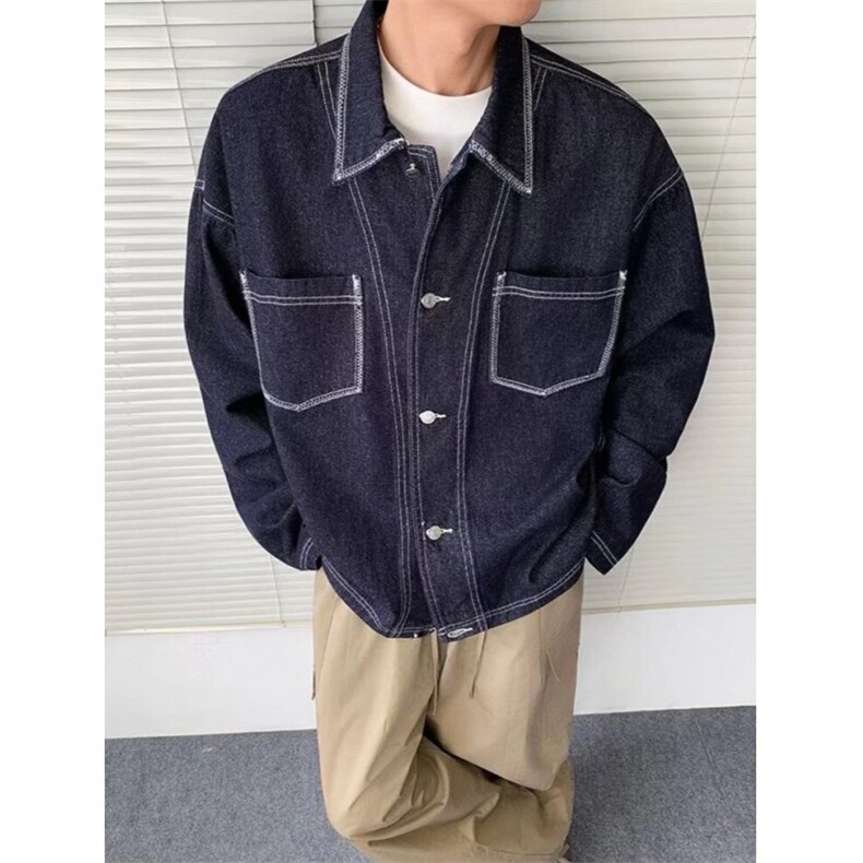 春秋季复古宽松明线牛仔夹克外套男女款ins潮牌工装上衣J47,男装工装外套,星座1116A（原606A-3）