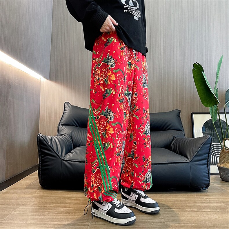 KF1条纹大花休闲裤九分哈伦运动新中式汉服表演出男女裤子团队潮,男装民族服装,星座115A(原星座507）