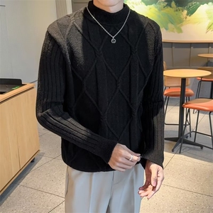 秋冬毛衣男半条纹针织衫长袖编织中领打底衫男款保暖线衫 MY10图片