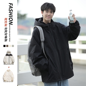 新款港风三合一多口袋宽松时尚港风连帽棉袄外套MY9306 P-130图片