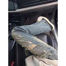 B221美式ins高街暗黑宽松直筒破洞牛仔裤LK25477-特P45控78，男装牛仔裤，电商B221