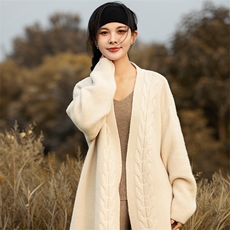 慵懒中长款山开衫女秋冬新款韩版宽松腰带针织外套大衣厚，女装羊毛衫，奢优羊绒
