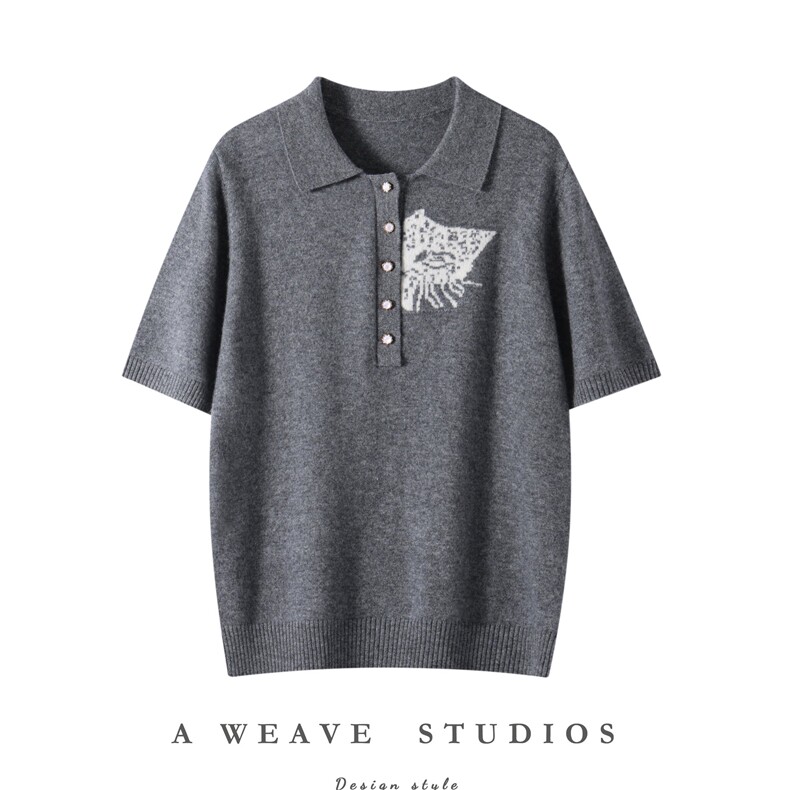 2025简约时尚秋冬新款POLO领小猫短袖，女装羊绒衫，朵暖羊绒