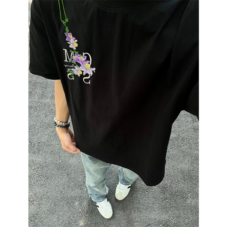 网图有货藤曼花卉原创刺绣短袖T恤男美式高街情侣体恤A326-P35,男装T恤,星座1505