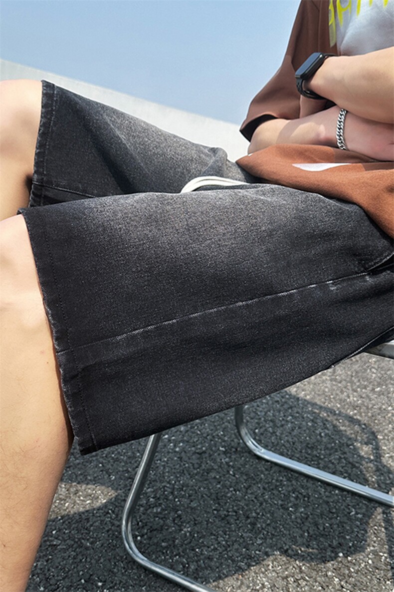 裤子男设计感小众潮牌宽松直筒复古休闲牛仔短裤春夏款D2#-P35,男装牛仔裤,电商A178