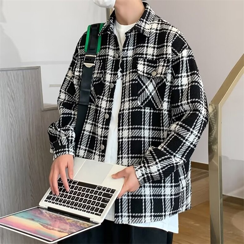 新款秋季潮牌痞帅炸街夹克男潮流百搭格子港风外套男潮J7289-P60,男装夹克,星座1008-1
