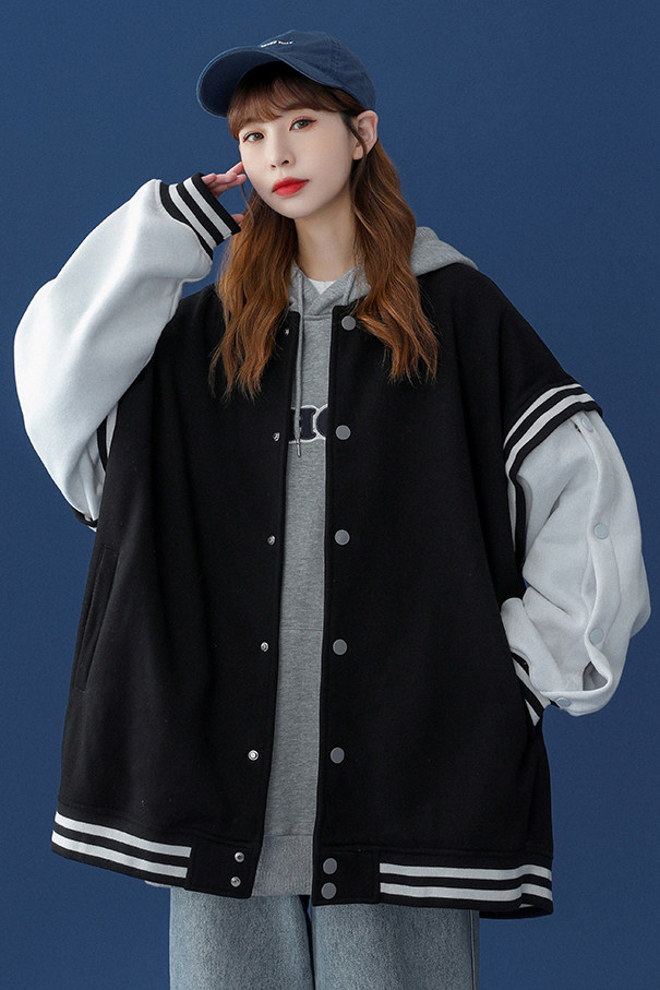 ！春季潮流中性袖子四合扣夹克情侣棒球服外套G550P75控98,男装夹克,A247A