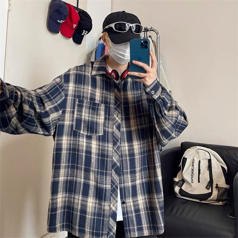 秋季款格子衬衫黑色蓝色咖啡色原版棉布质量LS344P38,男装衬衫,星座1013-5