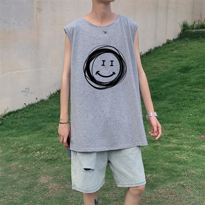 ！港风2023夏季无袖背心男加肥加大码宽松短袖T恤男BX265-P20,男装背心/马甲,电商B371
