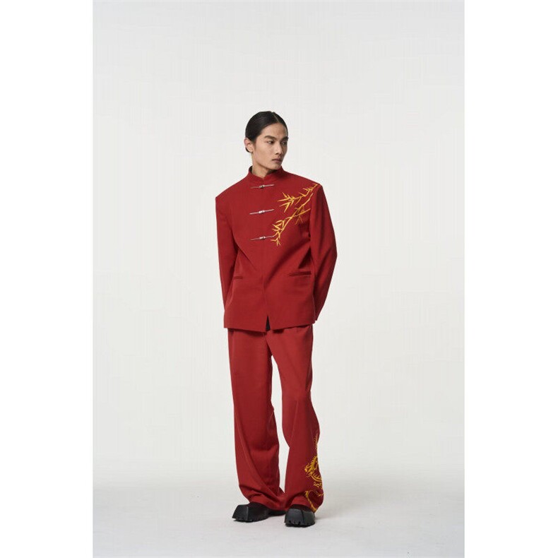 W9277-P63网图现货春季新款新中式立领西服结婚垫肩风外套,男装西服,星座1608-2