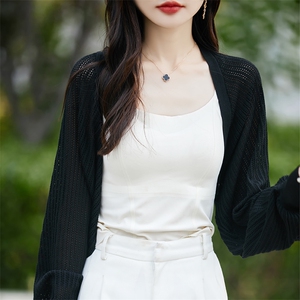 针织开衫薄款女小披肩防晒2025新款长袖镂空蝙蝠袖开衫连衣裙外搭图片