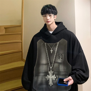 西海岸oversize连帽卫衣男小众设计感美式重磅硬挺ins潮牌外套秋图片