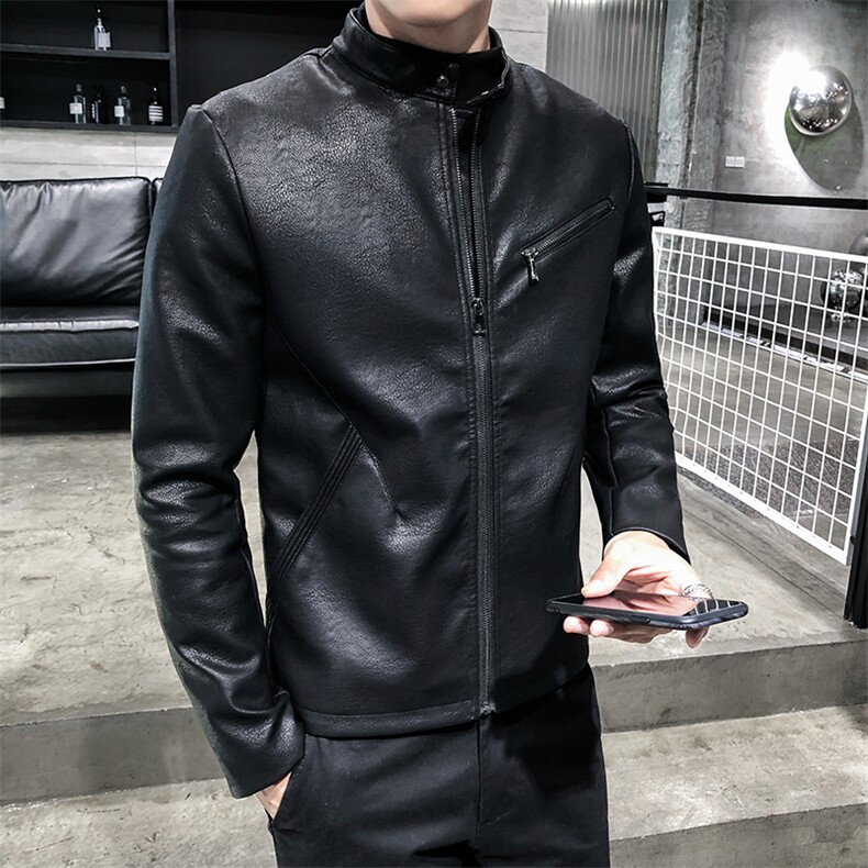 312A-5-X57-P120新款皮衣男韩版立领机车服青年水洗皮夹克b图片