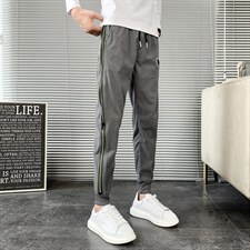 2025秋冬红华夫格裤子男韩版潮流拉链装饰修身小脚裤图片