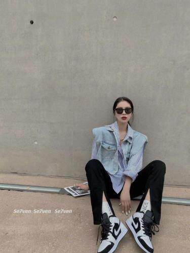 垫肩洋气网红牛仔马甲，女装马夹，777