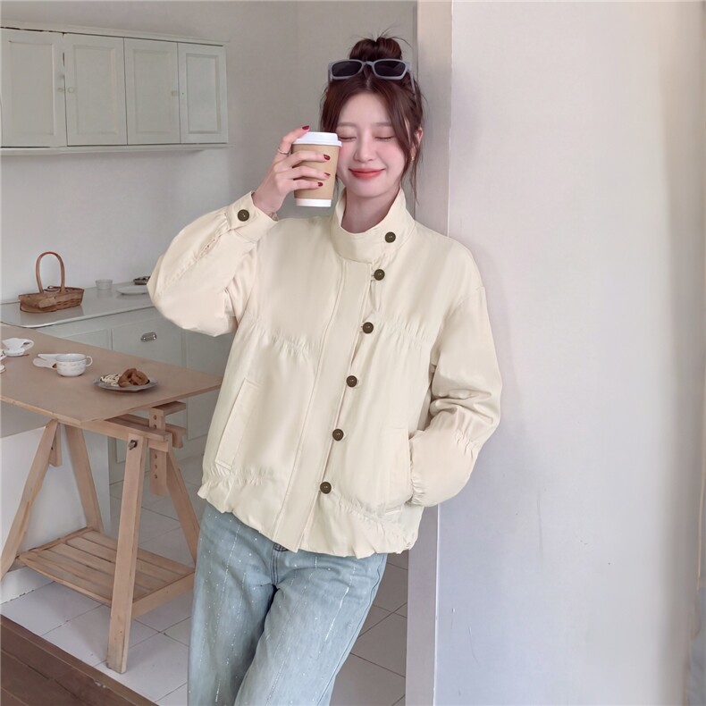 2026秋季新款设计感褶皱立领花苞外套女小个子夹克,女装短外套,