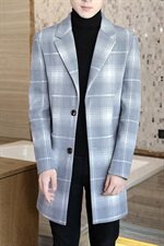 冬季男士英伦风毛呢修身中长款大衣格子风衣长外套N09，男装毛呢大衣，电商B226-2（原B217-2）