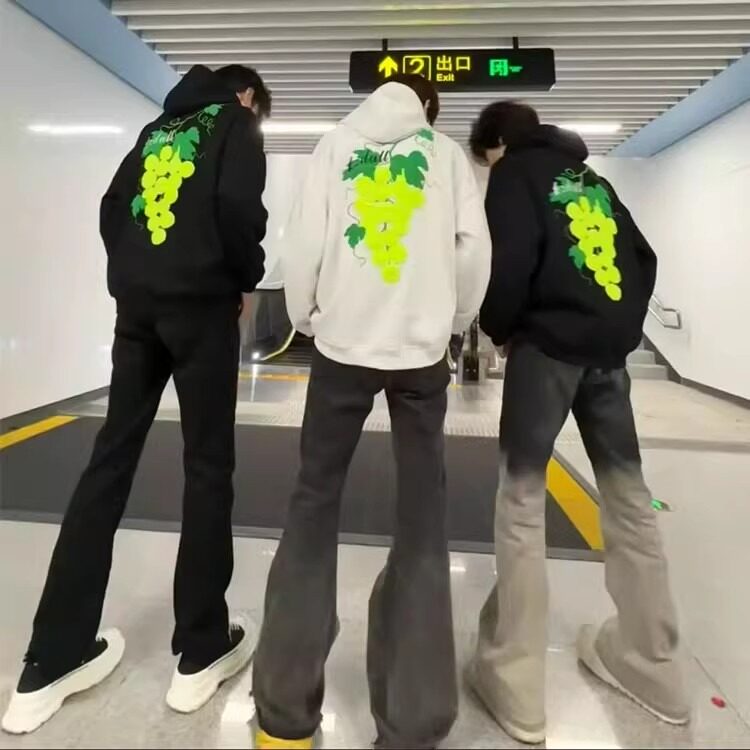 潮葡萄字母刺绣连帽卫衣男女宽松百搭保暖情侣上衣WY901P58,男装棉衣,星座1013-5