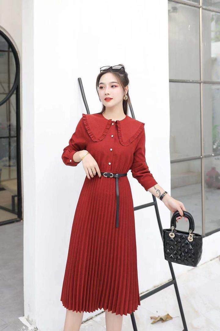 【秋季新款】连衣裙木耳边设计伞裙，女装连衣裙，笑思源