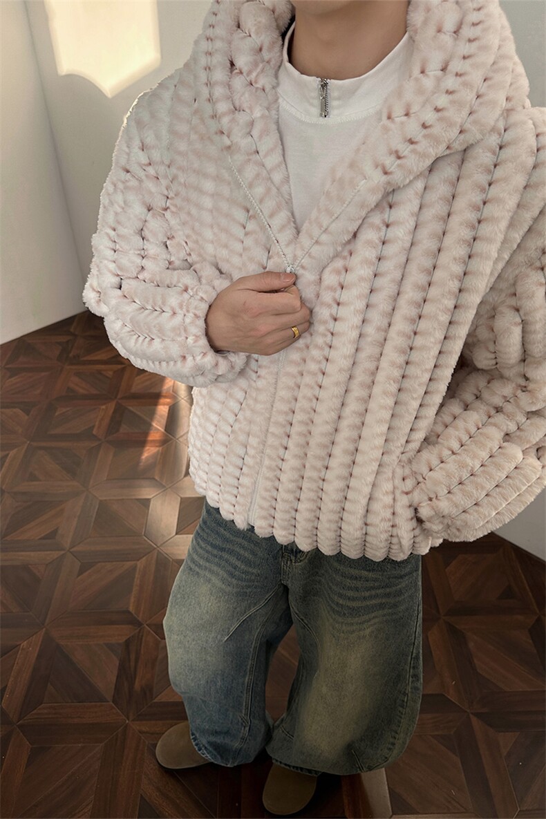 冬季男士棉服兔毛条纹绒虎皮纹宽松加绒加厚外套棉衣特p95,男装棉衣,电商B319