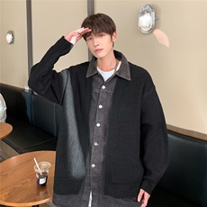 秋冬假两件针织衫男生开衫外套韩版潮ins流牛仔翻领拼接毛衣Y517，男装工装外套，星座506