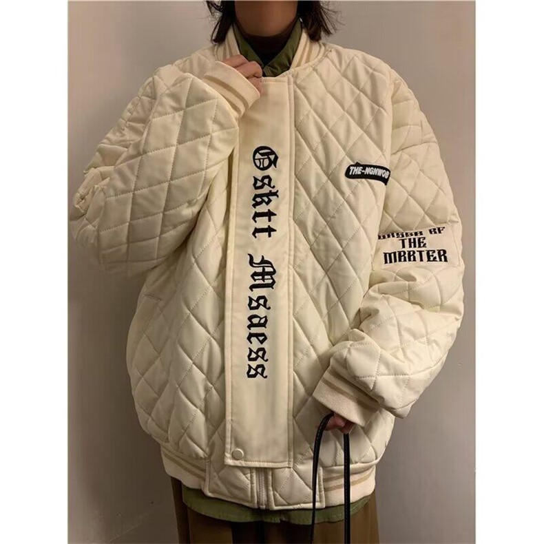 翻领菱形格刺绣PU皮棒球服PU皮棉服拉链仿皮青少年潮纯色Y6581,男装棉衣,星座506