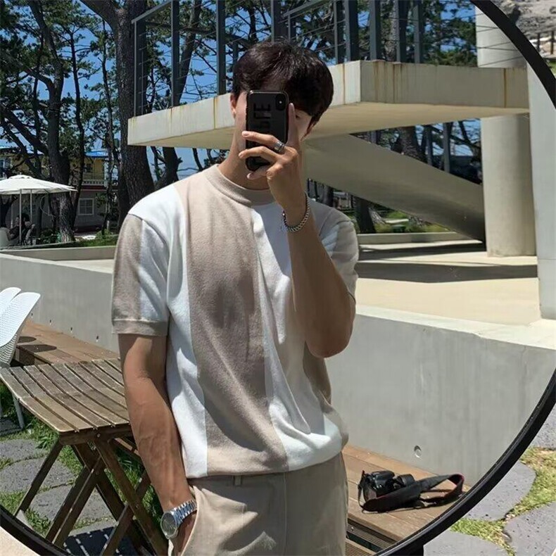 夏季新款拼接翻领短袖polo衫男士半袖针织衫高端弹力修身休闲上衣,男装针织衫/毛衣,星座506A