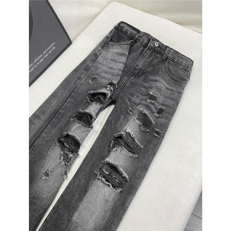 B221美式ins高街暗黑宽松直筒破洞牛仔裤LK25504-特P45控78，男装牛仔裤，电商B221