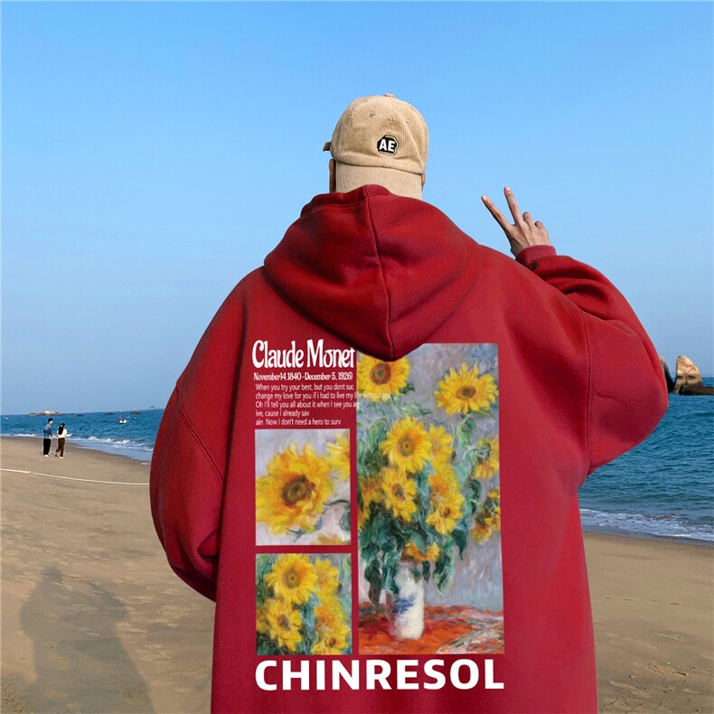 ！秋季重磅宽松大码港风向日葵印花连帽卫衣LW111-特p35,男装卫衣,星座508（原C305）
