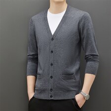 BAMJ-303钱塘2020-2中老年男士秋季薄款休闲开衫针织衫毛衣P70，男装针织衫/毛衣，钱塘207-2