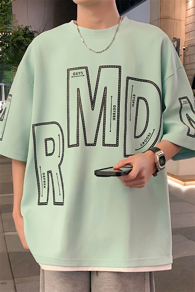 2024夏季新款港风外景大码菠萝格假两件T恤M-5XHT24400-特P25,男装T恤,电商A022