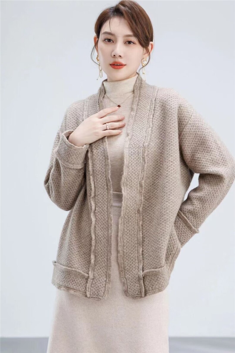 开衫女V领纯色秋冬新款百搭外套毛衣针织上衣,女装羊毛衫,纳慈羊绒