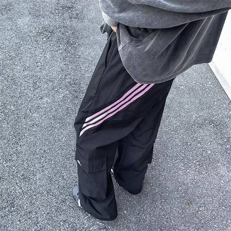 高街速干条纹工装裤男女美式设计感口袋直筒休闲运动裤M5422-P40,男装工装外套,星座1008-1